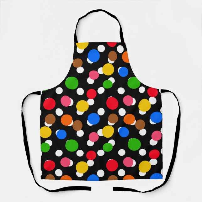 Schwarzer Hintergrund farbenfrohe Polka Punkte Schürze (Vorderseite)