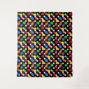 Schwarzer Hintergrund farbenfrohe Polka Punkte Wandteppich