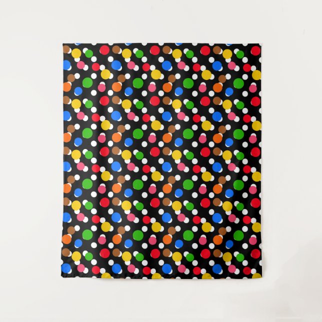 Schwarzer Hintergrund farbenfrohe Polka Punkte Wandteppich (Vorderseite)