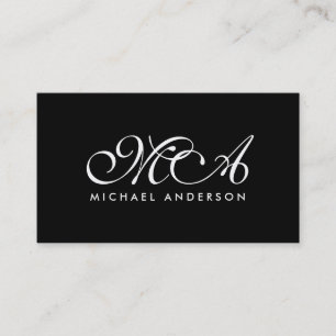 Schwarzer Hintergrund für die White Monogram Scrip Visitenkarte