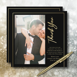 Schwarzer Hintergrund Goldschrift Hochzeit Danke   Einladung
