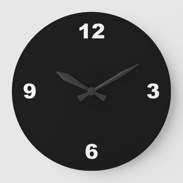 Schwarzer Hintergrund Große weiße Zahlen Wall Uhr (Vorderseite)