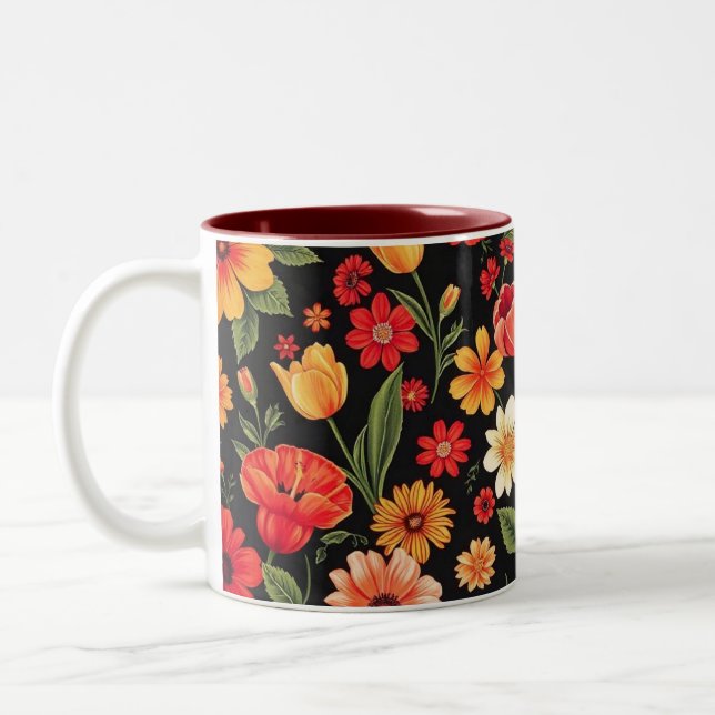 Schwarzer Hintergrund mit Blume Zweifarbige Tasse (Links)
