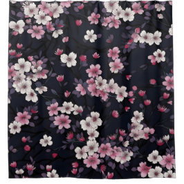Schwarzer Hintergrund mit Blumen Duschvorhang