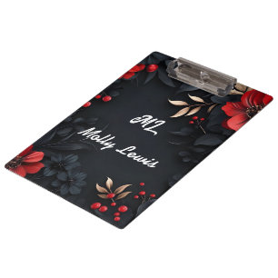 Schwarzer Hintergrund mit Blumendekoration Klemmbrett