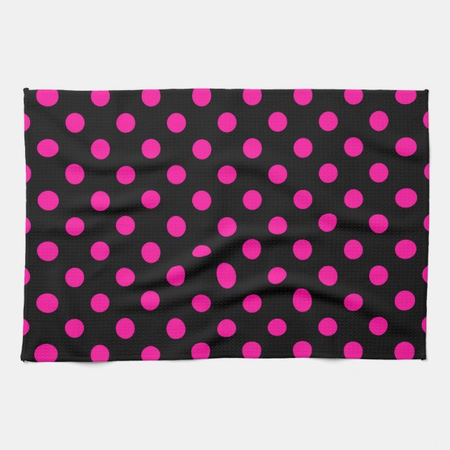 Schwarzer Hintergrund mit rosa Tupfen Geschirrtuch (Horizontal)
