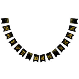 Schwarzer Hintergrund mit sterngoldenem Happy New  Wimpelkette