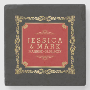 Schwarzer Hintergrund mit Verziertem Rahmen in Gol Steinuntersetzer