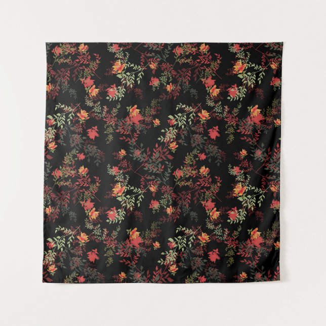 Schwarzer Hintergrund - Nahtloses Muster Wandteppich (Vorderseite)