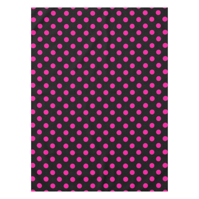 Schwarzer Hintergrund Pink Polka Dots Tischdecke (Vorderseite)