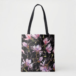 Schwarzer Hintergrund Rosa Magnolie Wasserfarbe