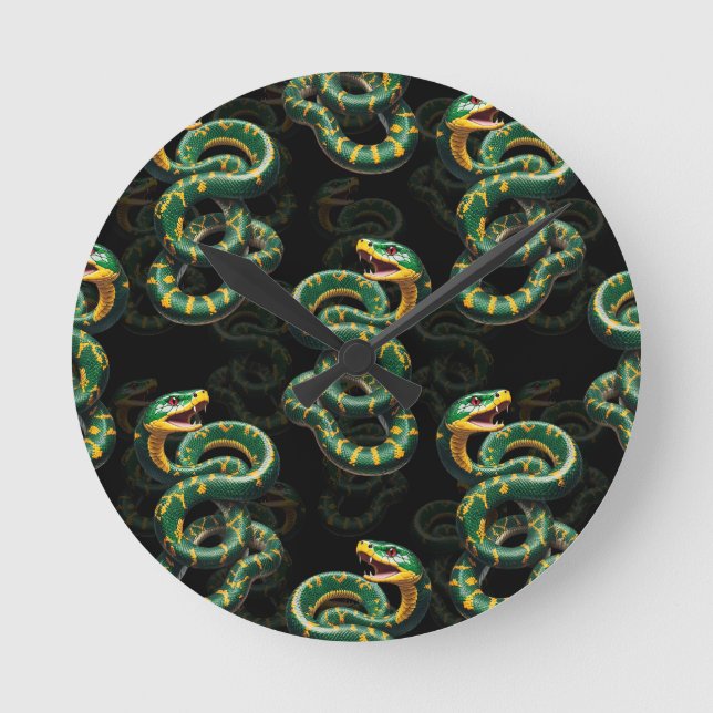 Schwarzer Hintergrund Schlange Muster Design Runde Wanduhr (Vorderseite)