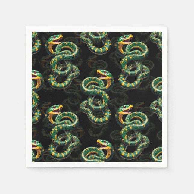 Schwarzer Hintergrund Schlange Muster Design Serviette (Vorderseite)