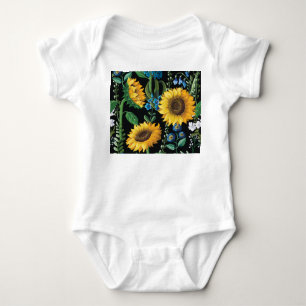 Schwarzer Hintergrund Sonnenblumenmuster Baby Strampler