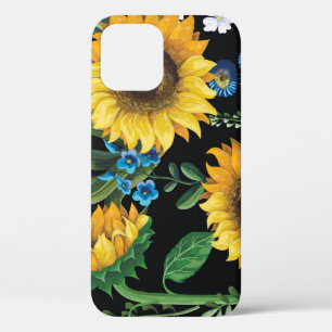 Schwarzer Hintergrund Sonnenblumenmuster Case-Mate iPhone Hülle