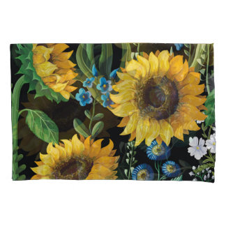 Schwarzer Hintergrund Sonnenblumenmuster Kissenbezug