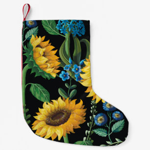 Schwarzer Hintergrund Sonnenblumenmuster Kleiner Weihnachtsstrumpf