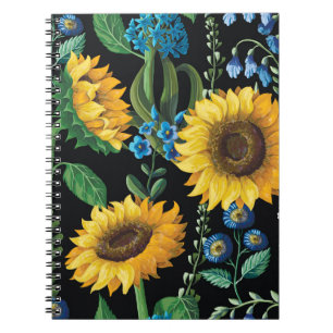 Schwarzer Hintergrund Sonnenblumenmuster Notizblock