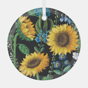 Schwarzer Hintergrund Sonnenblumenmuster Ornament Aus Glas