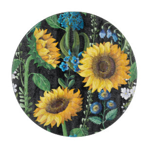 Schwarzer Hintergrund Sonnenblumenmuster Schneidebrett