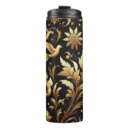 Schwarzer Hintergrund und goldenes Blattwerk Thermosbecher