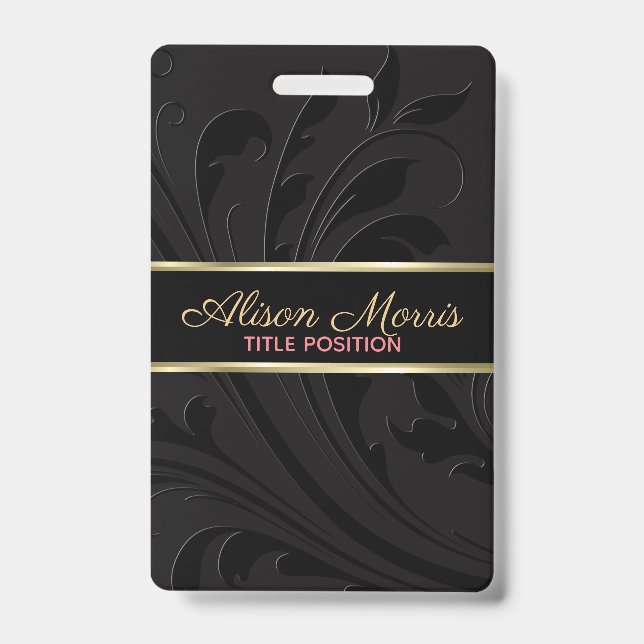 Schwarzer Hintergrund und wirbelnder und goldener  Ausweis (Vorderseite)