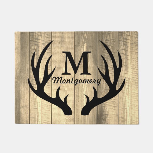 Schwarzer Hirsch Antlers Barn Wood Planks - Person Fußmatte (Vorderseite)