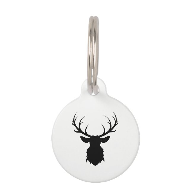 Schwarzer Hirschkopf mit Antler-Silhouette Haustiermarke (Vorderseite)