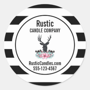 Schwarzer Hirschkopf mit Blume & Bergbau Business Runder Aufkleber