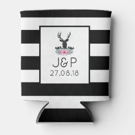 Schwarzer Hirschkopf mit rosa Blume und Berge Dosenkühler