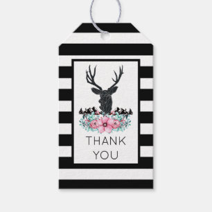 Schwarzer Hirschkopf mit rosa Blume und Berge Geschenkanhänger