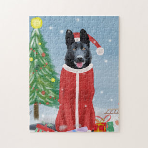 Schwarzer Hirte Hund in Schnee Weihnachtsgeschenke Puzzle