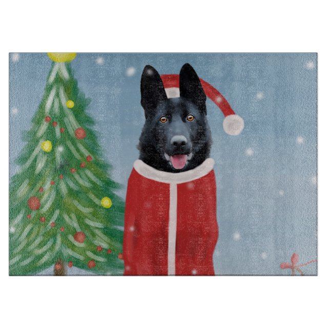 Schwarzer Hirte Hund in Schnee Weihnachtsgeschenke Schneidebrett (Vorderseite)