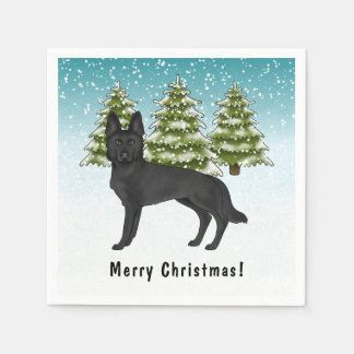 Schwarzer Hirte Hundewinterwald mit Text Serviette