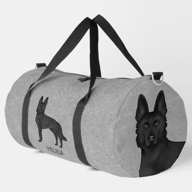 Schwarzer Hirtenhund und Individuelle Name Grau Duffle Bag (Linke Ecke)