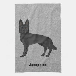 Schwarzer Hirtenhund und Individuelle Name Grau Geschirrtuch