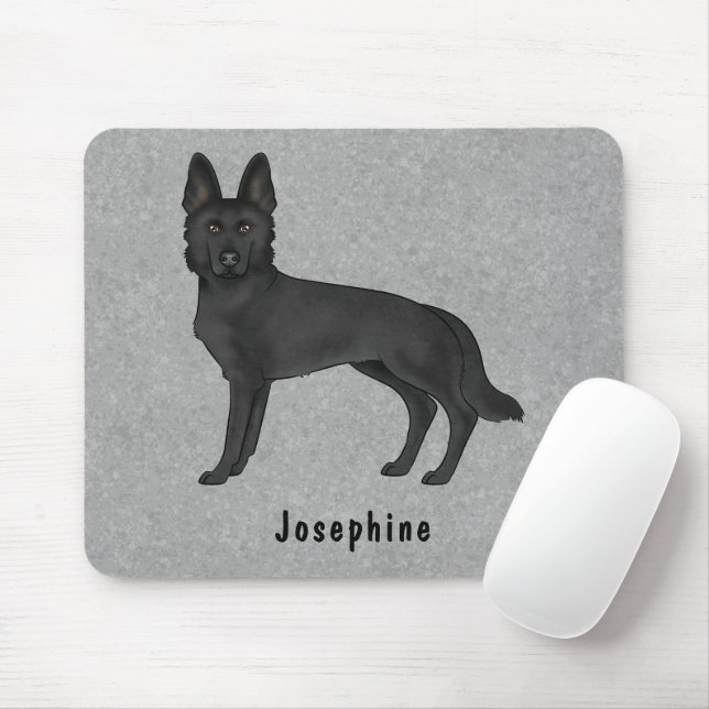 Schwarzer Hirtenhund und Individuelle Name Grau Mousepad (Mit Mouse)