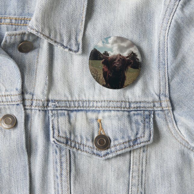 Schwarzer Hochland Schottische Kuh Weiden Vintag R Button (Beispiel)