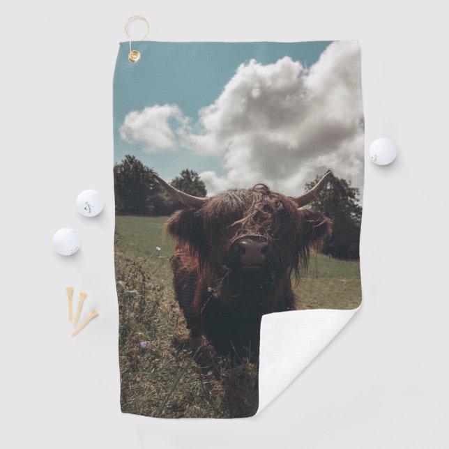 Schwarzer Hochland Schottische Kuh Weiden Vintag R Golfhandtuch (Insitu)