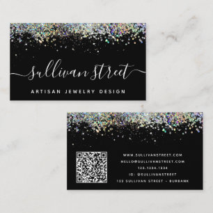 Schwarzer Holografischer Glitter QR-Code Visitenkarte