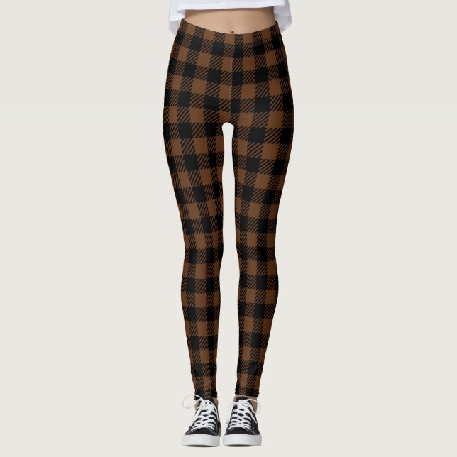 Schwarzer Holzfäller-Büffel-kariertes Muster Leggings (Vorderseite)