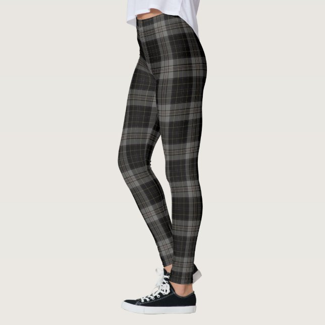 Schwarzer Holzkohlen-GrauTartan kariert Leggings (Links)