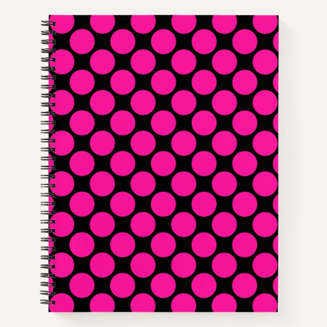 Schwarzer Hot Pink Polka Dot Notizbuch (Vorderseite)