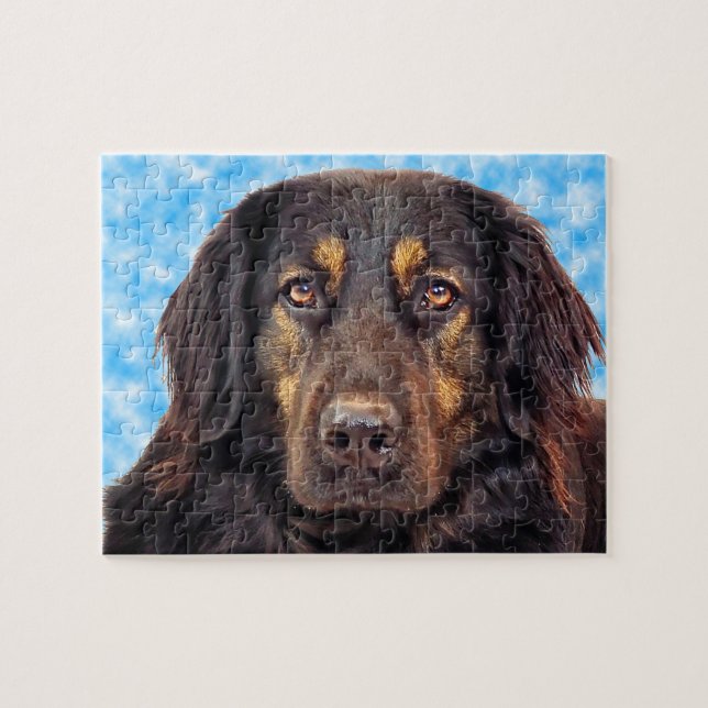 Schwarzer Hovawart Hund. Puzzle (Horizontal)