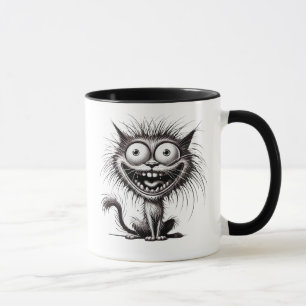 Schwarzer Humor, exzentrische Katze. Tasse