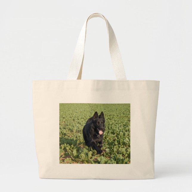 Schwarzer Hund Jumbo Stoffbeutel (Vorne)