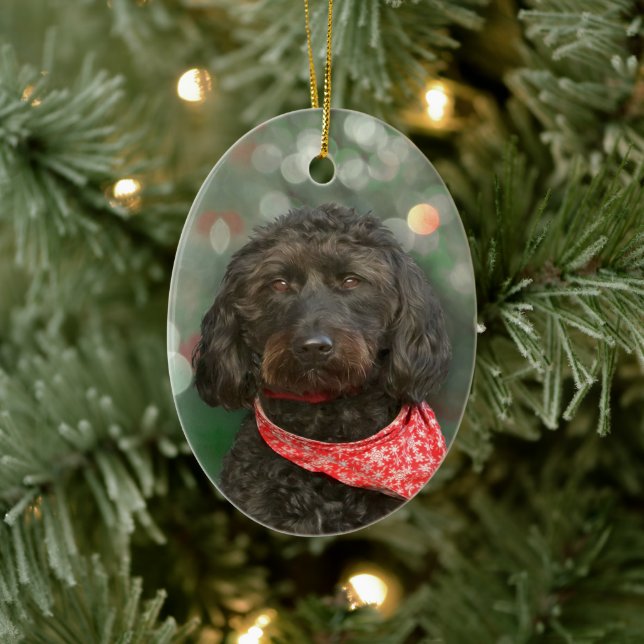 Schwarzer Hund Labradoodor Weihnachten Keramik Ornament (Baum)