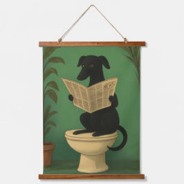 Schwarzer Hund liest Wandkunst-Zeitung Wandteppich Mit Holzrahmen