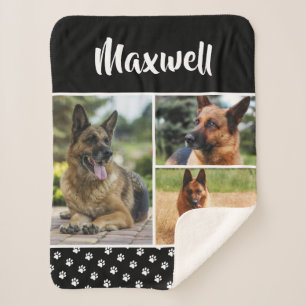 Schwarzer Hund-Lover-Foto Collage Pawprint Sherpadecke