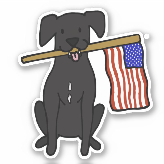Schwarzer Hund mit amerikanischer Flag-Aufkleber Aufkleber (Vorderseite)